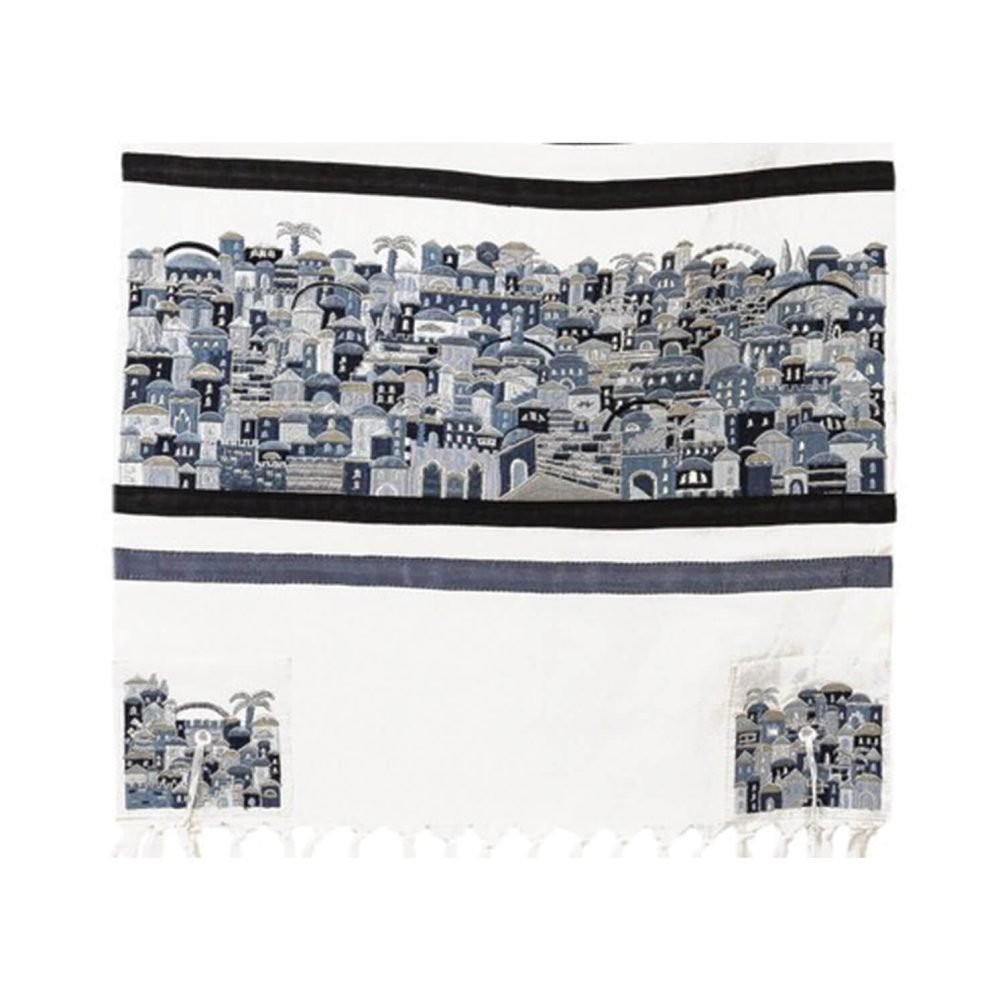 Black-Talit-5.jpg Embroidered Tallit Set – Jerusalem In Black And Gray